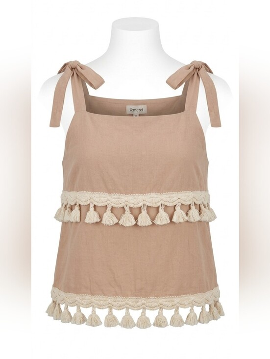 &merci Tops - &Merci Boho Cotton Knit Tassel Tie Strap Top Women’s Large Beach Rot